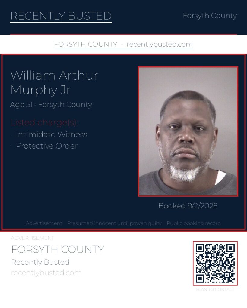 WILLIAM ARTHUR MURPHY JR — arrest record card, Forsyth County, North Carolina