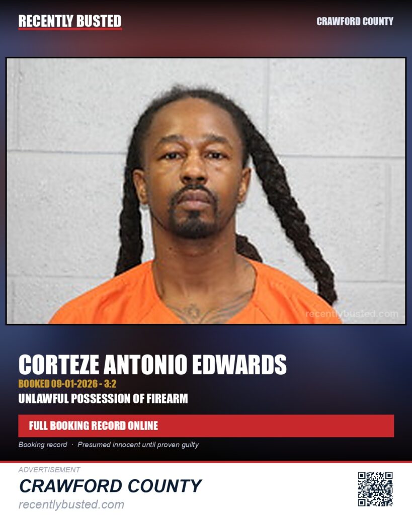 Edwards, Corteze Antonio — arrest record card, Crawford County