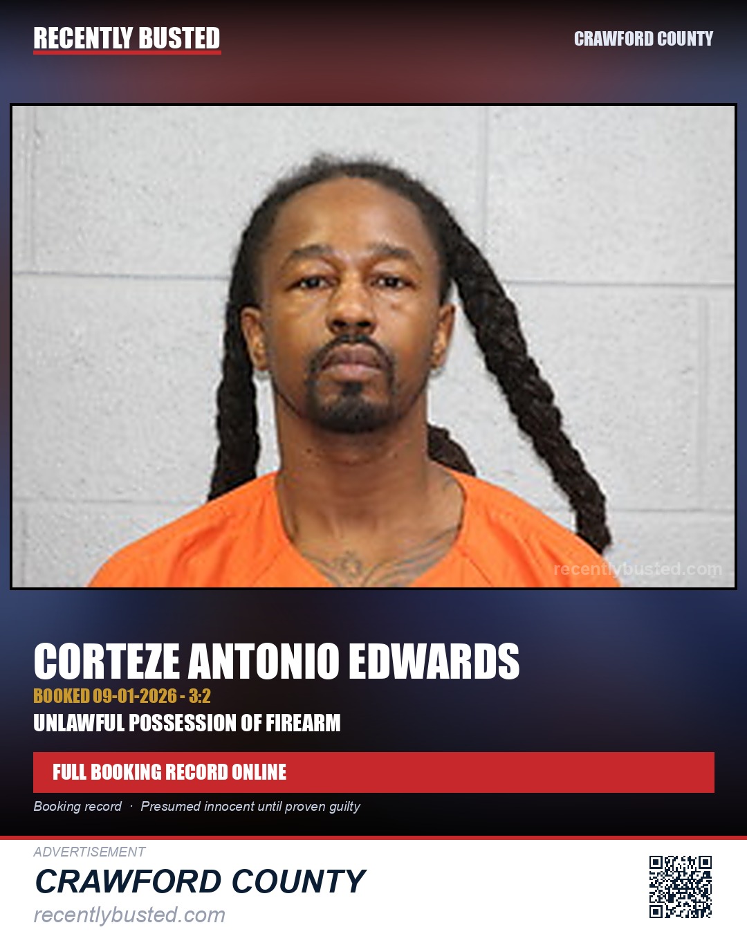 Edwards, Corteze Antonio — arrest record card, Crawford County
