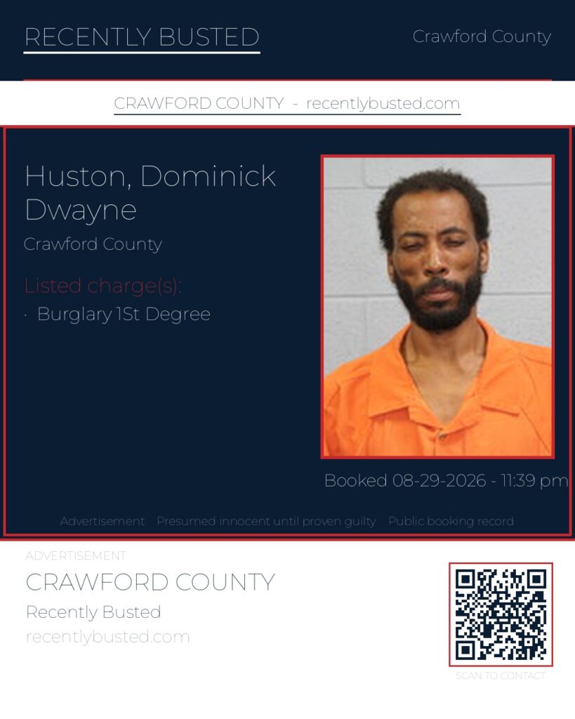 Huston, Dominick Dwayne — arrest record card, Crawford County