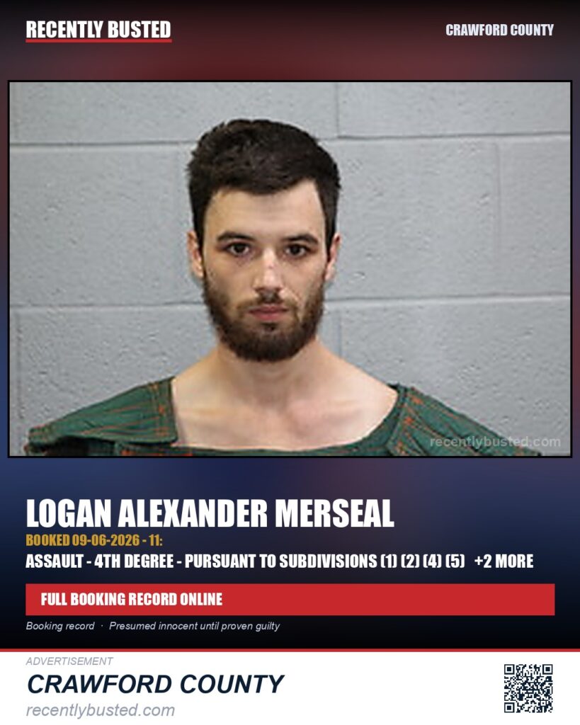 Merseal, Logan Alexander — arrest record card, Crawford County
