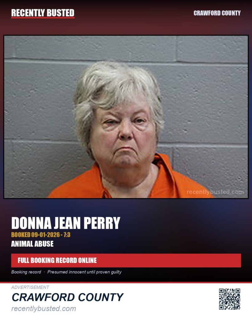 Perry, Donna Jean — arrest record card, Crawford County