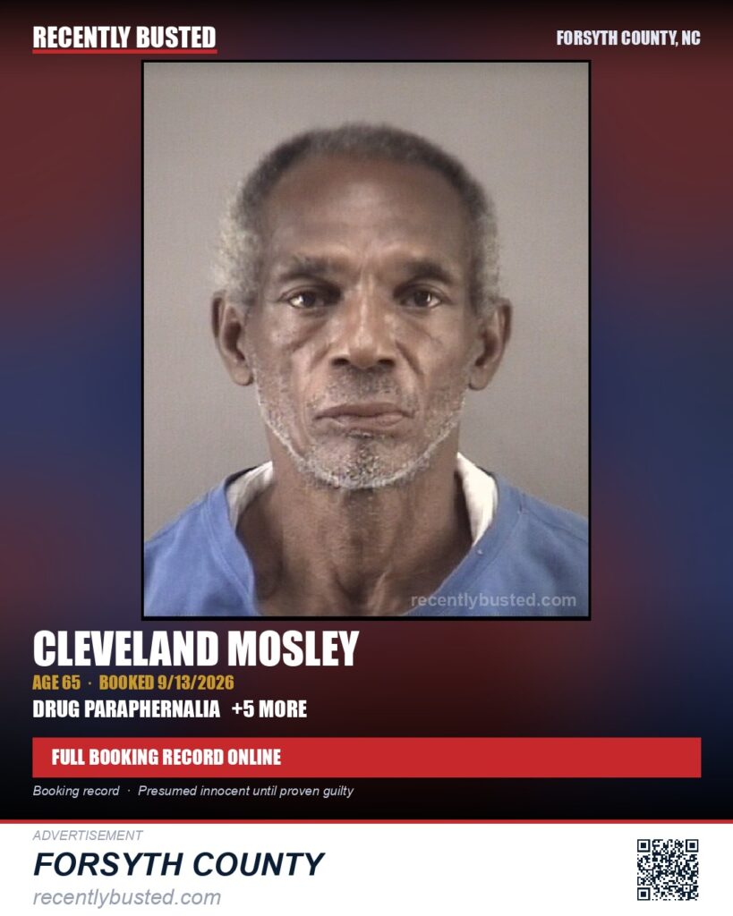 CLEVELAND MOSLEY — arrest record card, Forsyth County, North Carolina