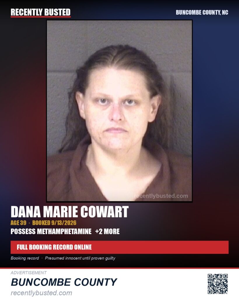 DANA MARIE COWART — arrest record card, Buncombe County, North Carolina