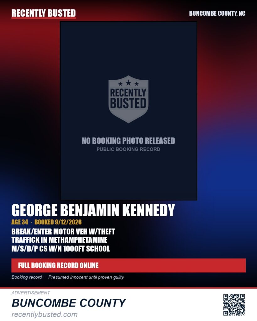 GEORGE BENJAMIN KENNEDY — arrest record card, Buncombe County, North Carolina