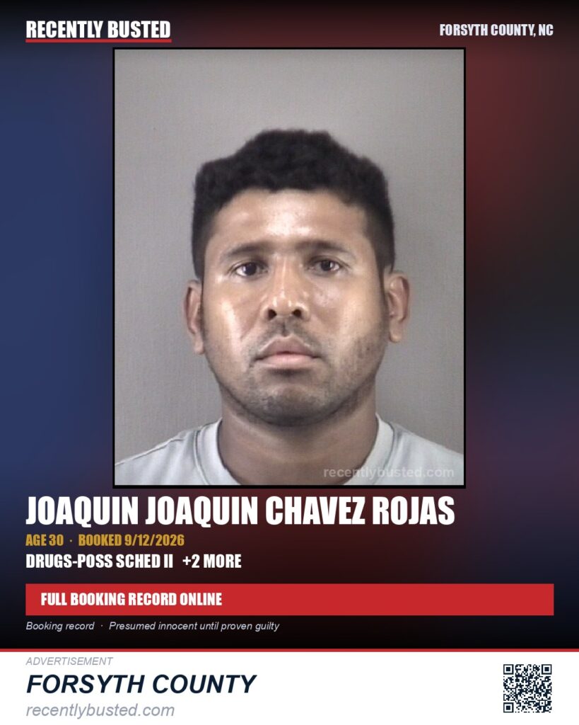 JOAQUIN JOAQUIN CHAVEZ ROJAS — arrest record card, Forsyth County, North Carolina