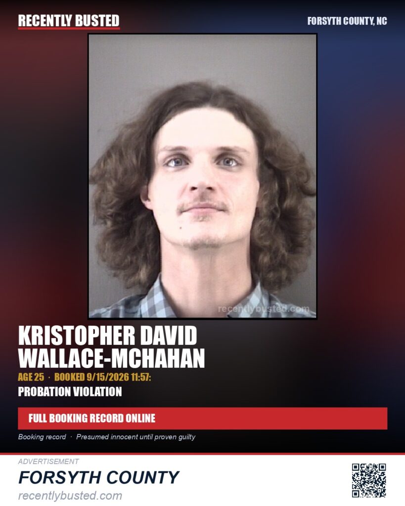 KRISTOPHER DAVID WALLACE-MCHAHAN — arrest record card, Forsyth County, North Carolina