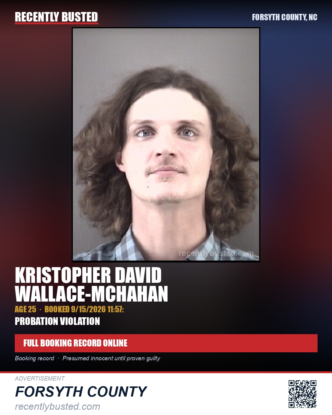 KRISTOPHER DAVID WALLACE-MCHAHAN — arrest record card, Forsyth County, North Carolina