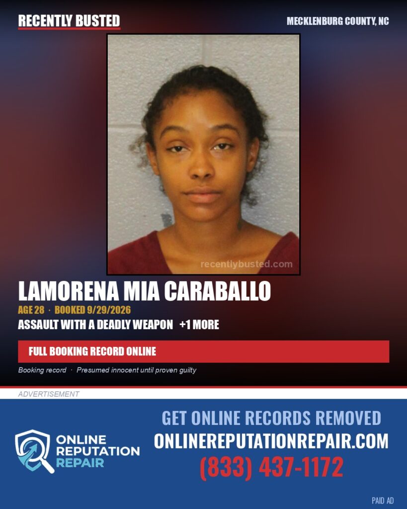 LAMORENA MIA CARABALLO — arrest record card, Mecklenburg County, North Carolina