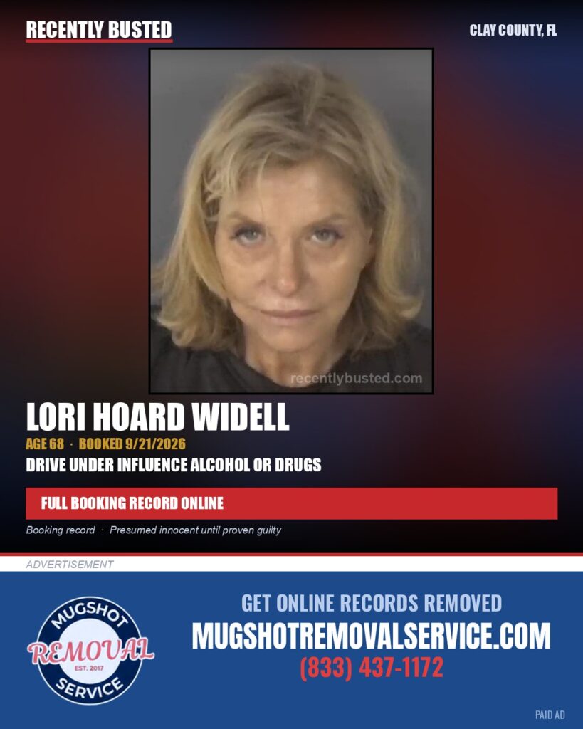 LORI HOARD WIDELL — arrest record card, Clay County, Florida
