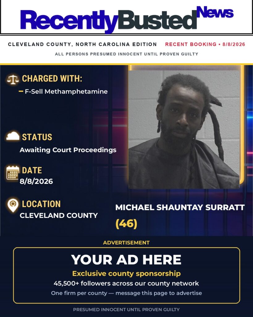 MICHAEL SHAUNTAY SURRATT — arrest record card, Cleveland County