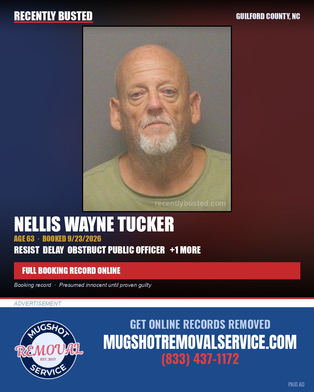 NELLIS WAYNE TUCKER — arrest record card, Guilford County, North Carolina
