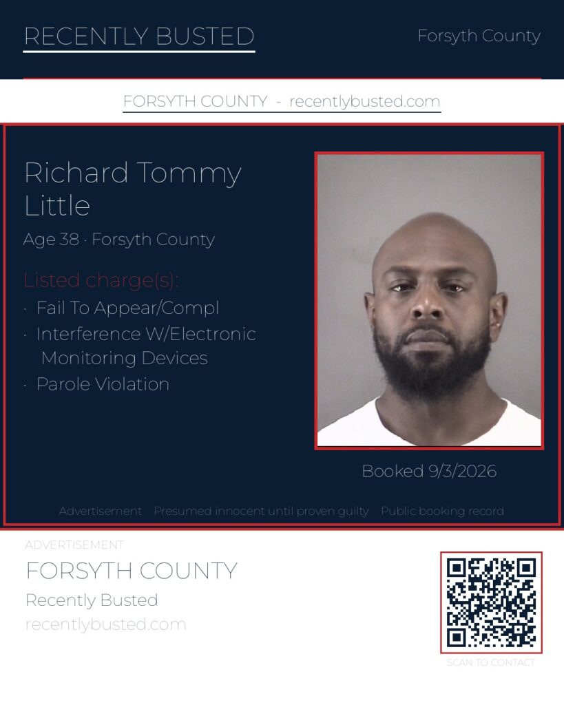 RICHARD TOMMY LITTLE — arrest record card, Forsyth County, North Carolina