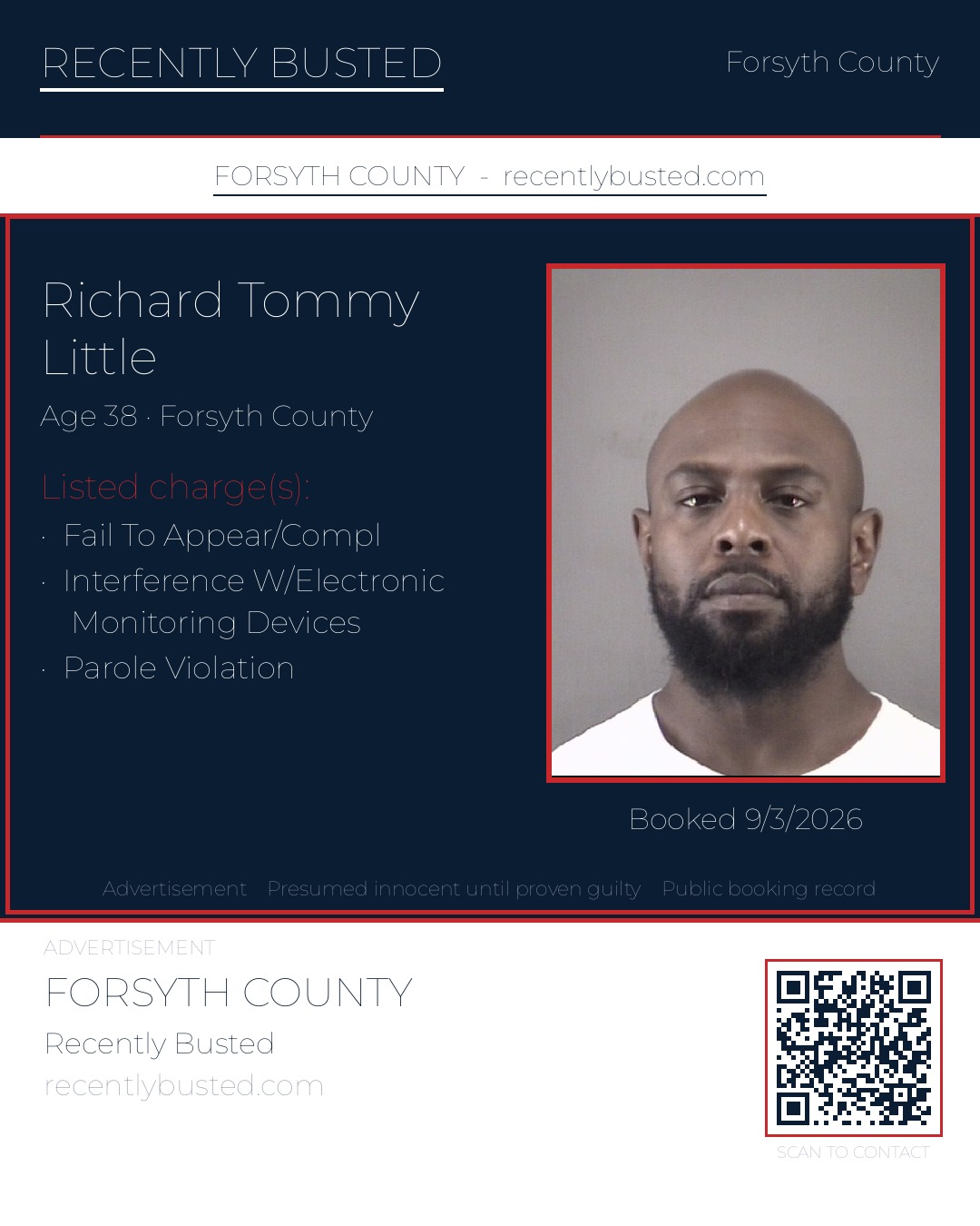 RICHARD TOMMY LITTLE — arrest record card, Forsyth County, North Carolina