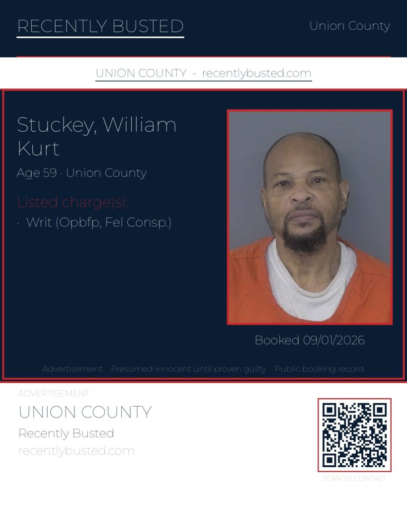 STUCKEY, WILLIAM KURT — arrest record card, Union County, North Carolina