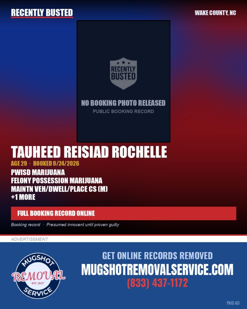 TAUHEED REISIAD ROCHELLE — arrest record card, Wake County, North Carolina