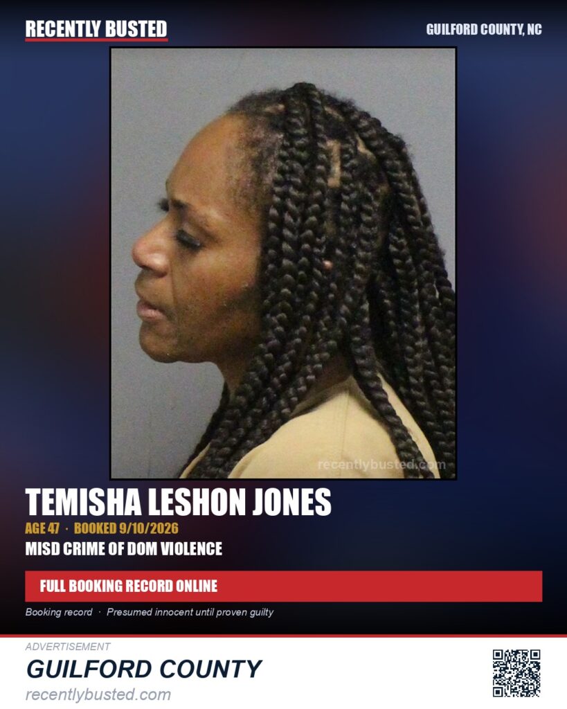 TEMISHA LESHON JONES — arrest record card, Guilford County, North Carolina