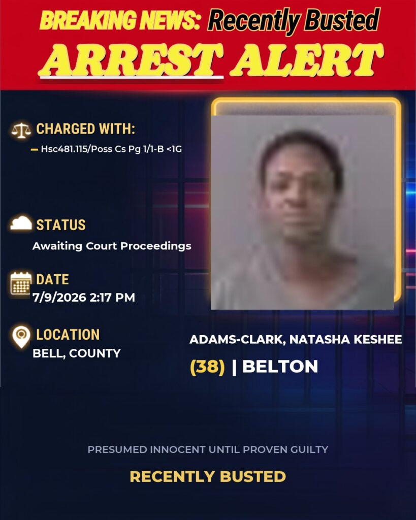 ADAMS-CLARK, NATASHA KESHEE — arrest record card, Bell County