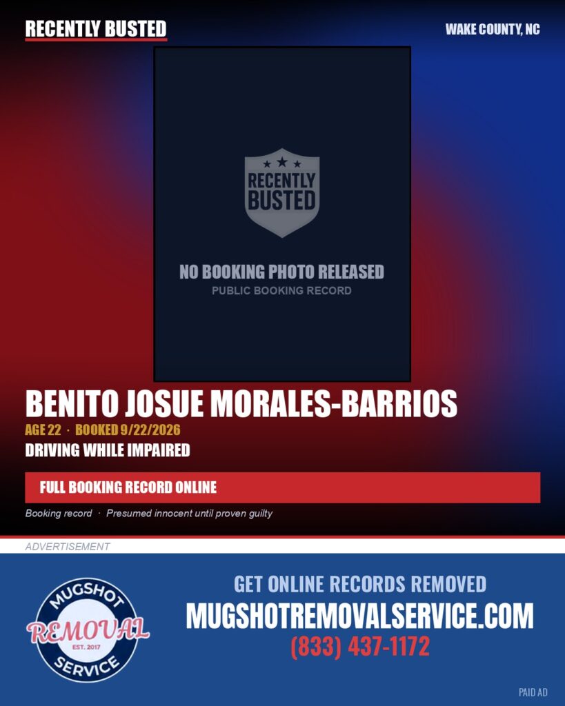 BENITO JOSUE MORALES-BARRIOS — arrest record card, Wake County, North Carolina