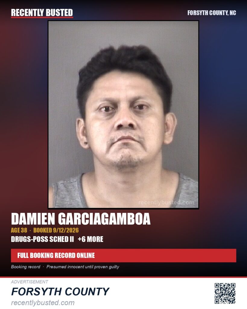 DAMIEN GARCIAGAMBOA — arrest record card, Forsyth County, North Carolina