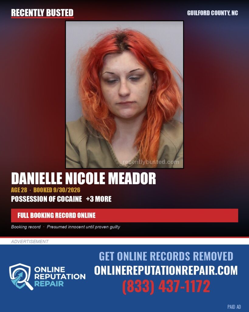 DANIELLE NICOLE MEADOR — arrest record card, Guilford County, North Carolina