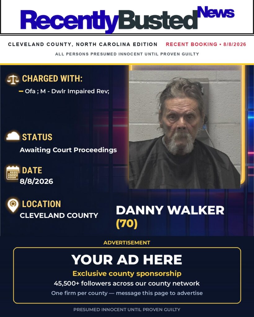 DANNY WALKER — arrest record card, Cleveland County