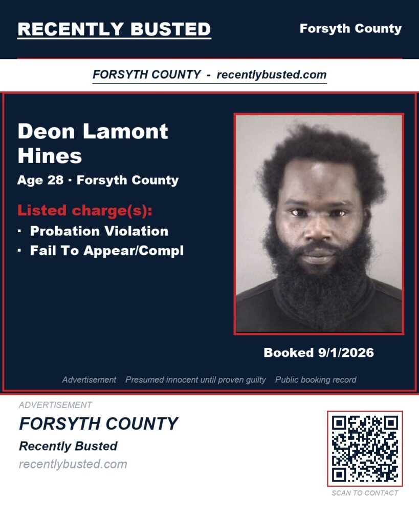 DEON LAMONT HINES — arrest record card, Forsyth County, North Carolina