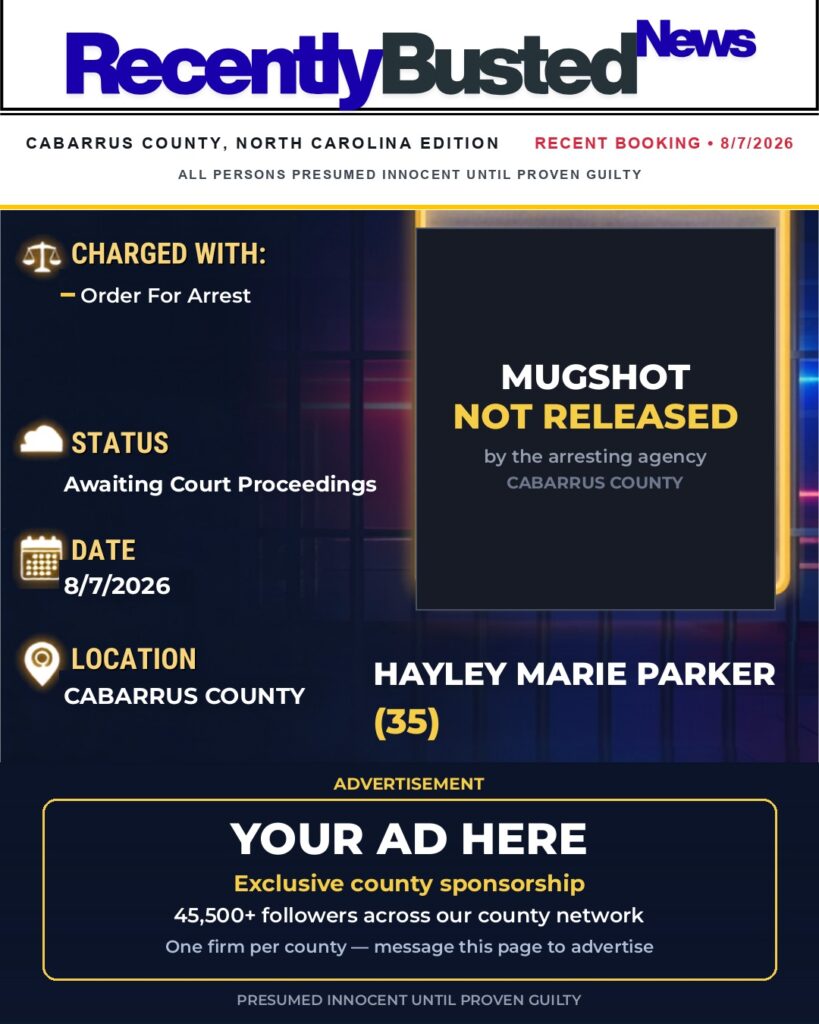 HAYLEY MARIE PARKER — arrest record card, Cabarrus County