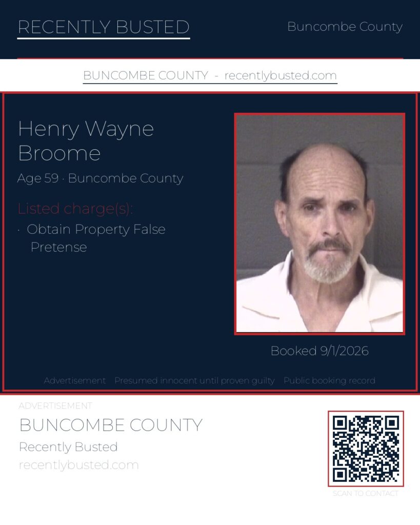 HENRY WAYNE BROOME — arrest record card, Buncombe County, North Carolina