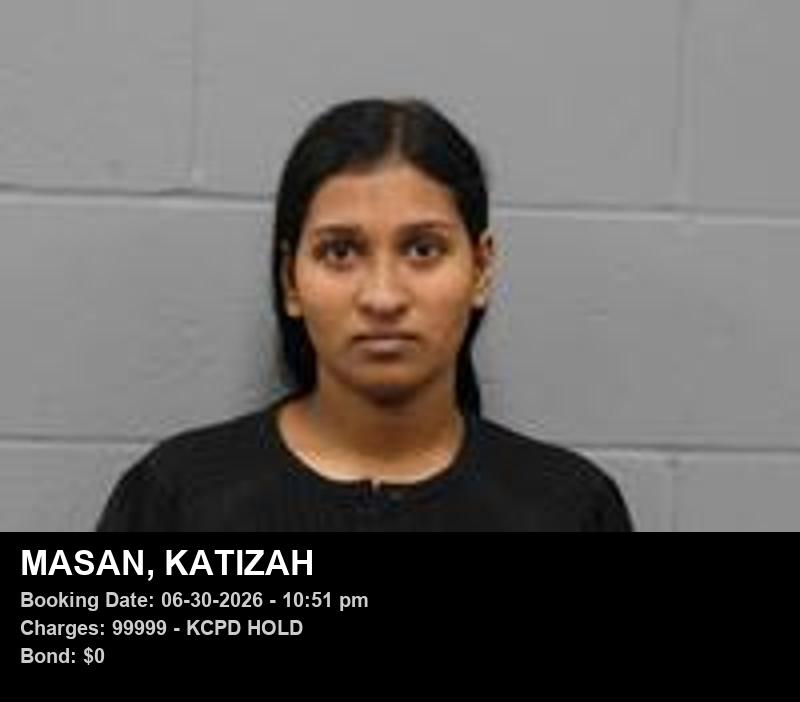 KATIZAH MASAN — arrest record card, Johnson County, Missouri