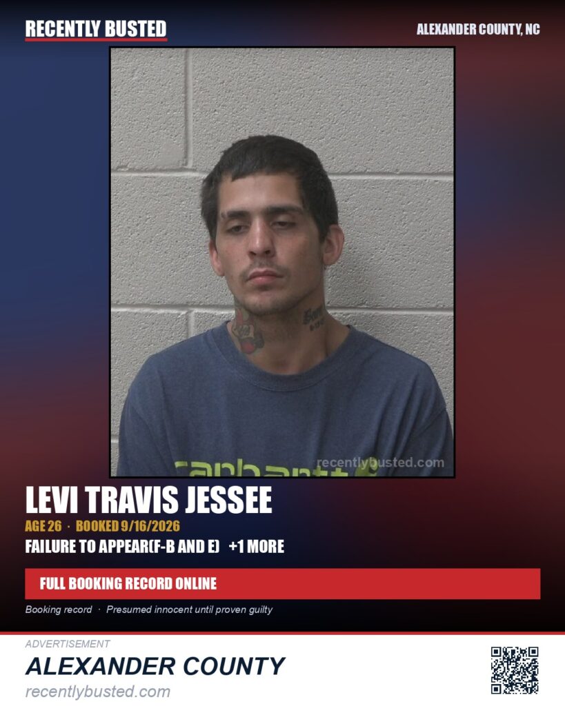 LEVI TRAVIS JESSEE — arrest record card, Alexander County, North Carolina