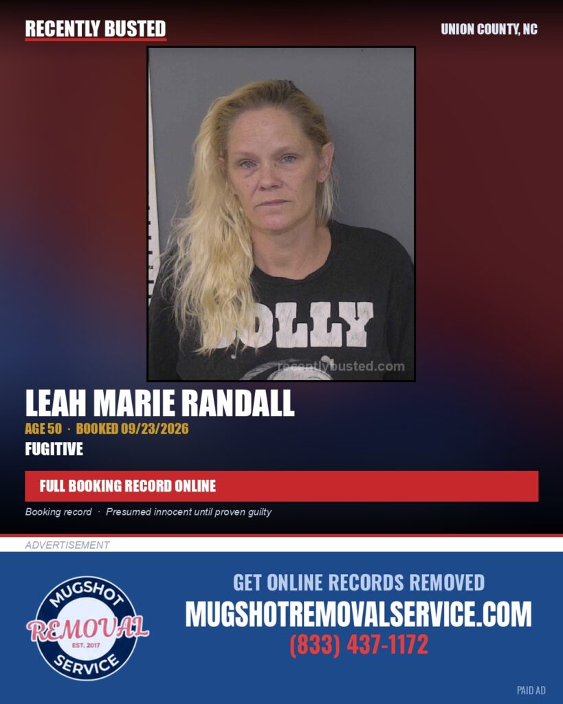 RANDALL, LEAH MARIE — arrest record card, Union County, North Carolina