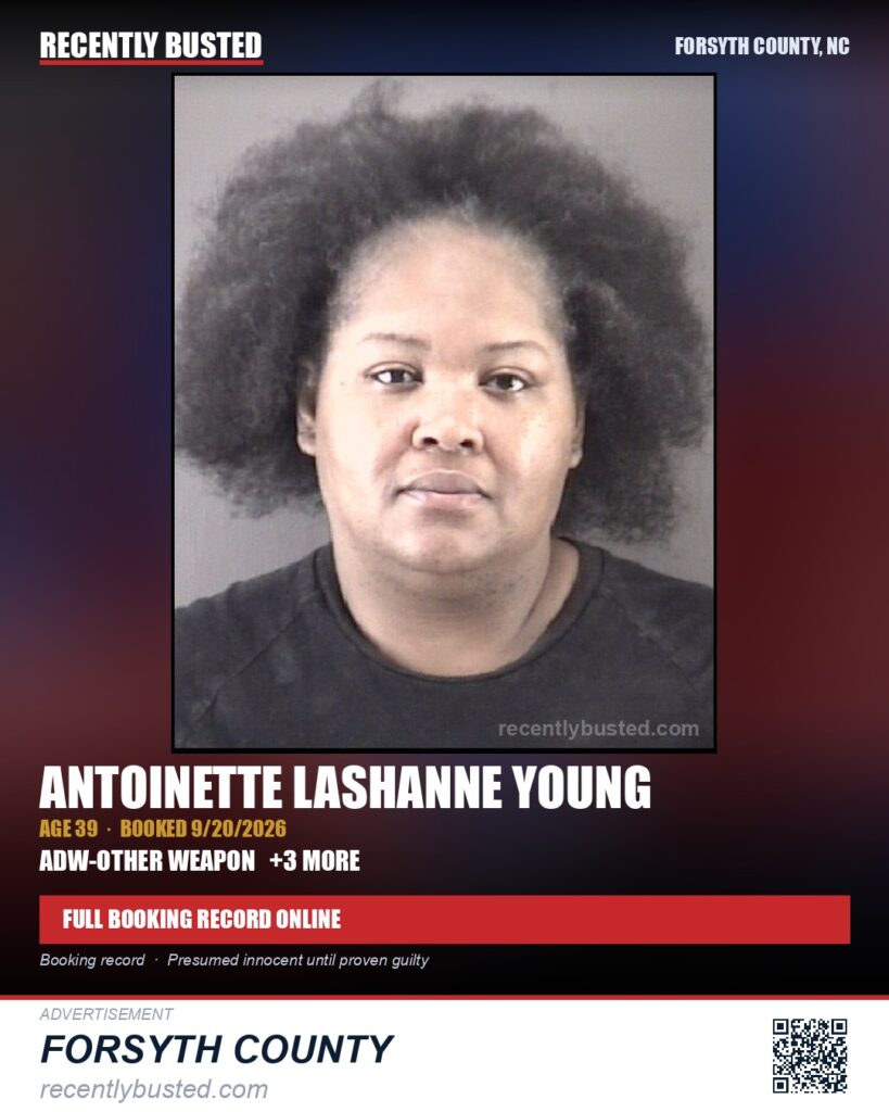 ANTOINETTE LASHANNE YOUNG — arrest record card, Forsyth County, North Carolina