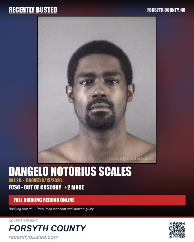 DANGELO NOTORIUS SCALES — arrest record card, Forsyth County, North Carolina