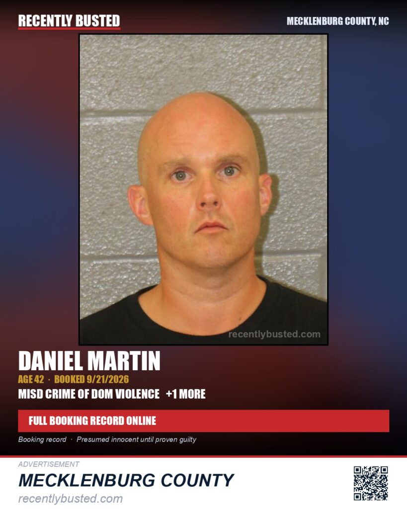 DANIEL MARTIN — arrest record card, Mecklenburg County, North Carolina