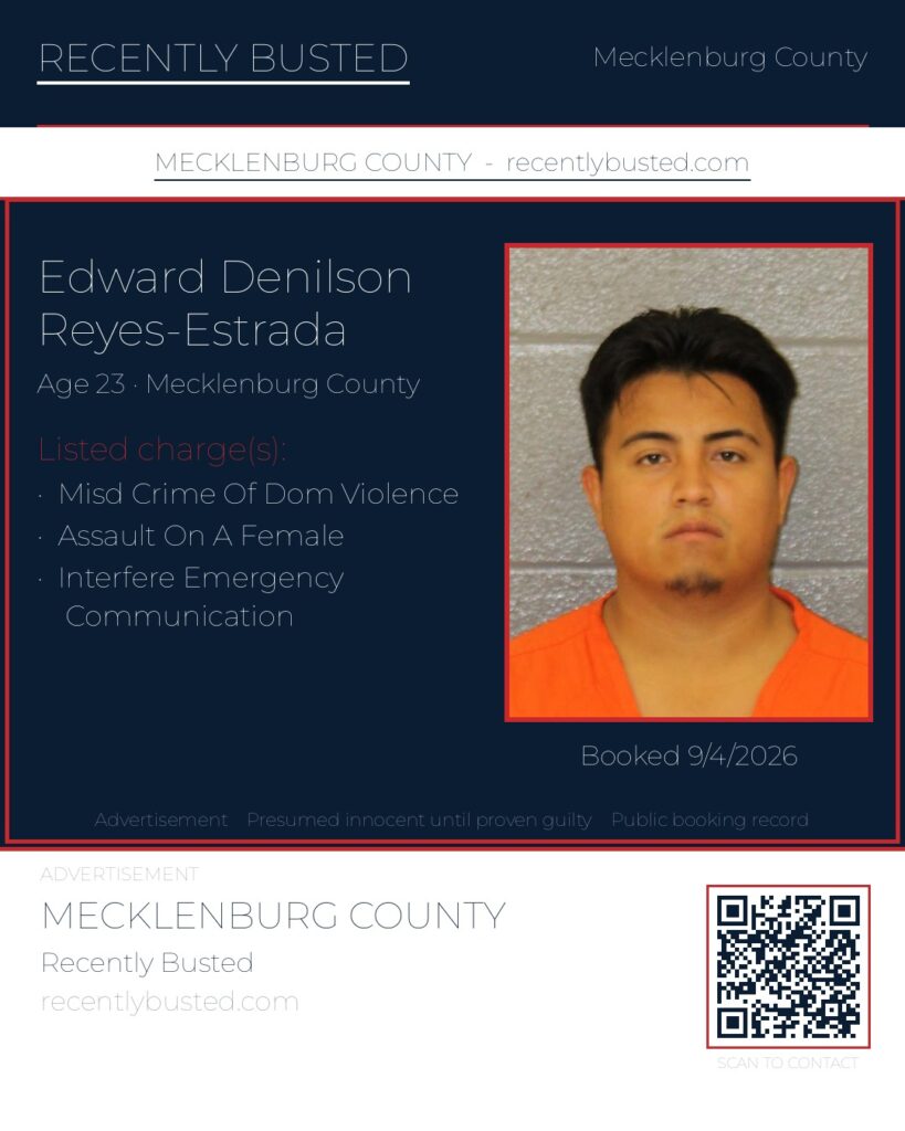 EDWARD DENILSON REYES-ESTRADA — arrest record card, Mecklenburg County, North Carolina