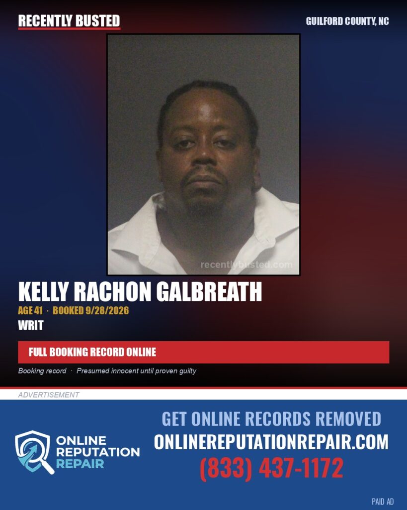 KELLY RACHON GALBREATH — arrest record card, Guilford County, North Carolina