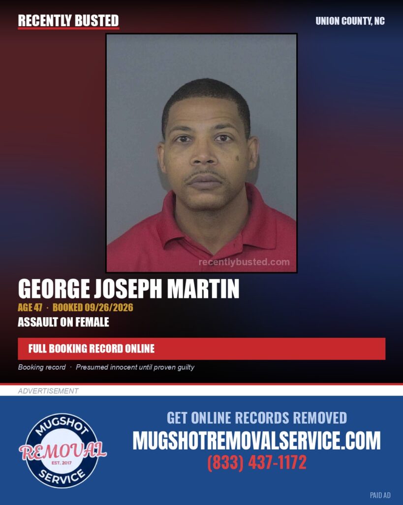 MARTIN, GEORGE JOSEPH — arrest record card, Union County, North Carolina
