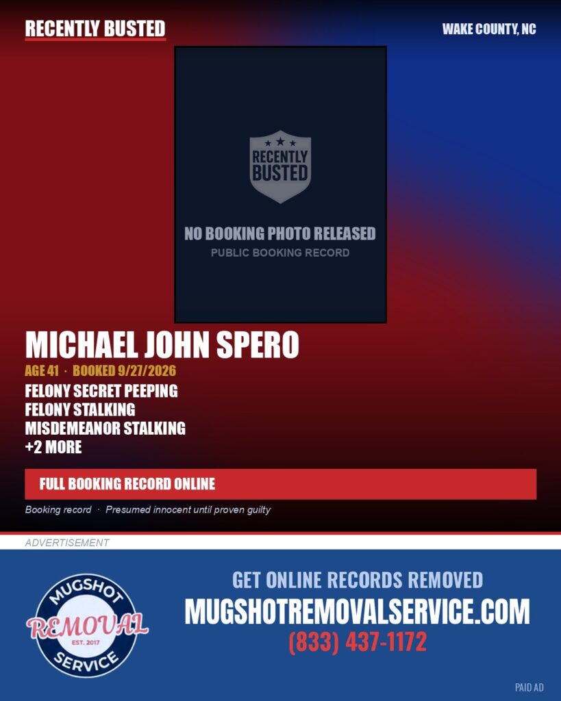 MICHAEL JOHN SPERO — arrest record card, Wake County, North Carolina