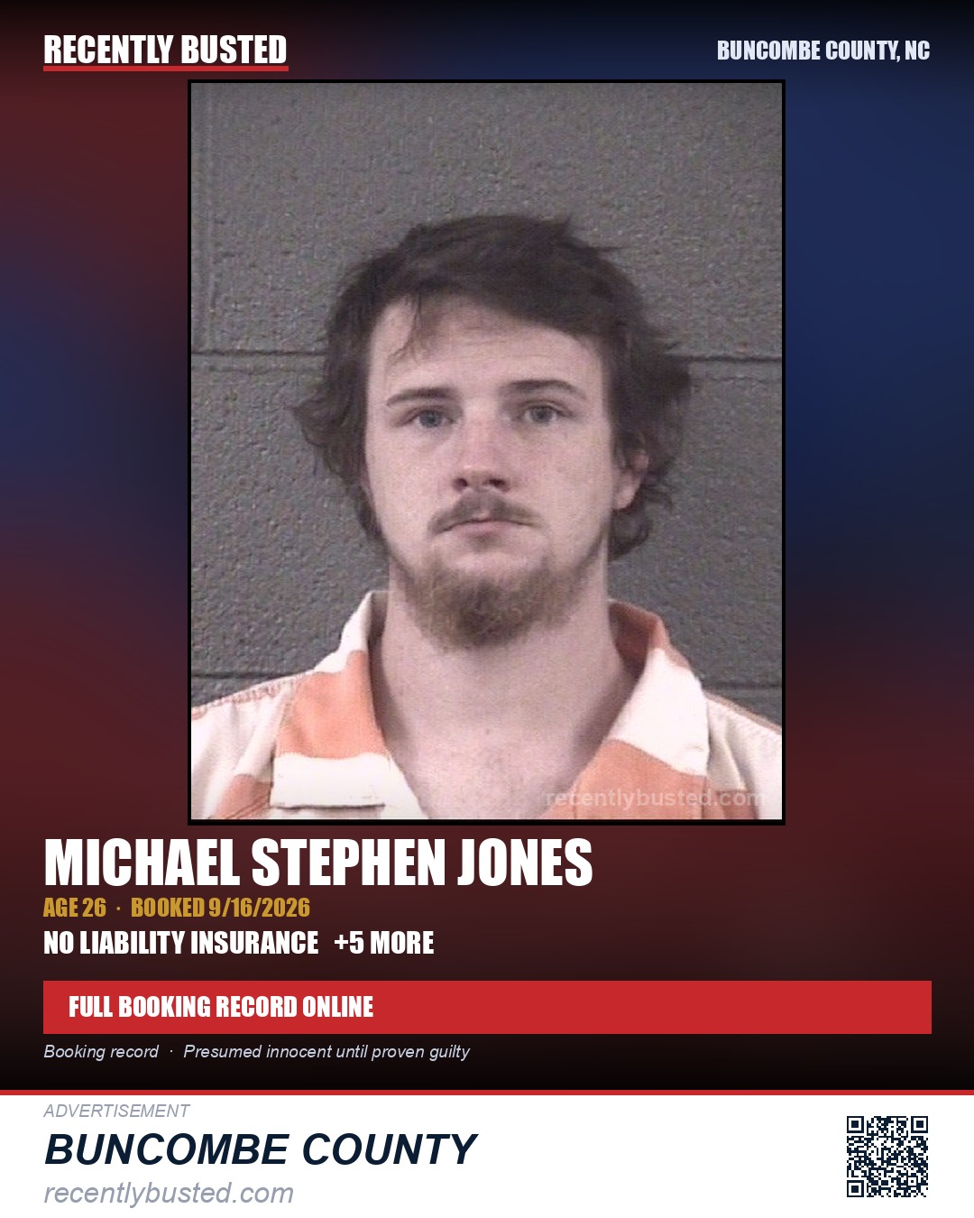 MICHAEL STEPHEN JONES — arrest record card, Buncombe County, North Carolina