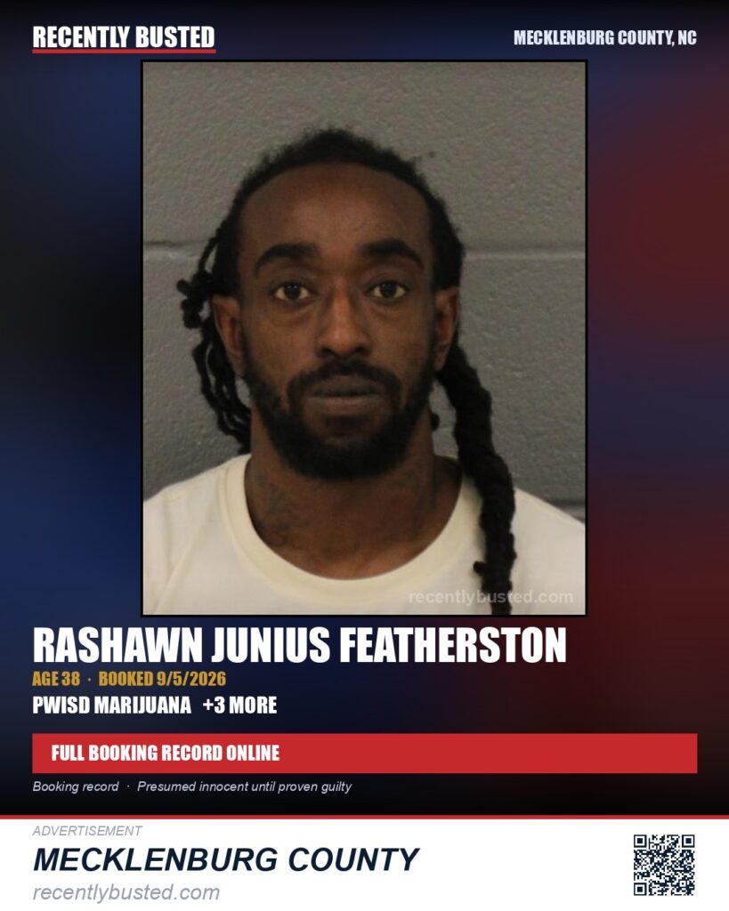 RASHAWN JUNIUS FEATHERSTON — arrest record card, Mecklenburg County, North Carolina