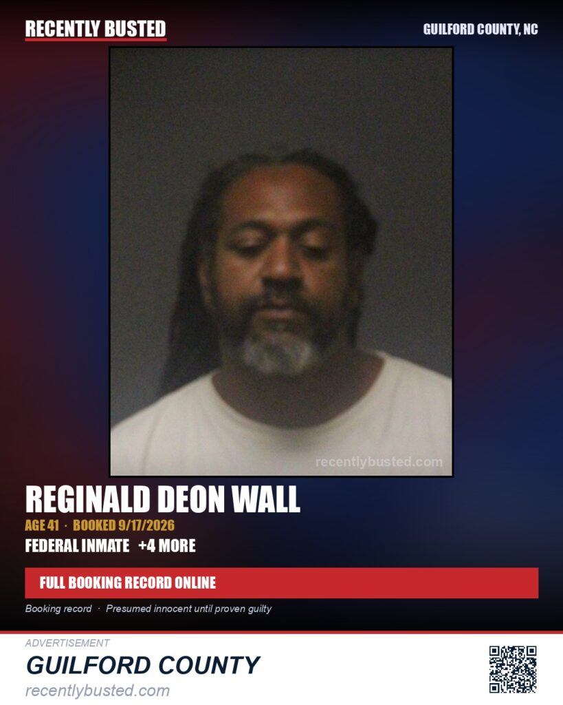 REGINALD DEON WALL — arrest record card, Guilford County, North Carolina