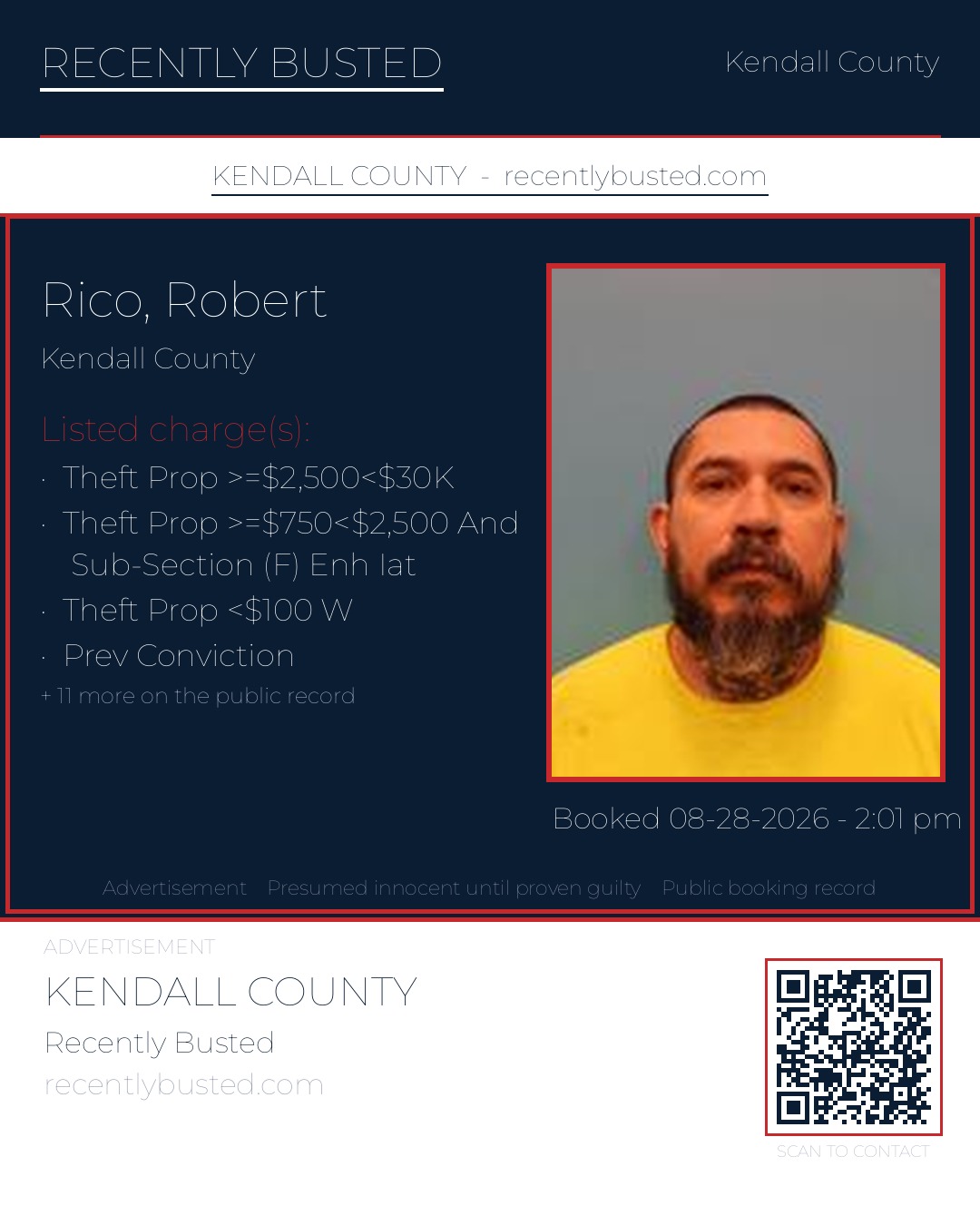 Rico, Robert — arrest record card, Kendall County, Texas