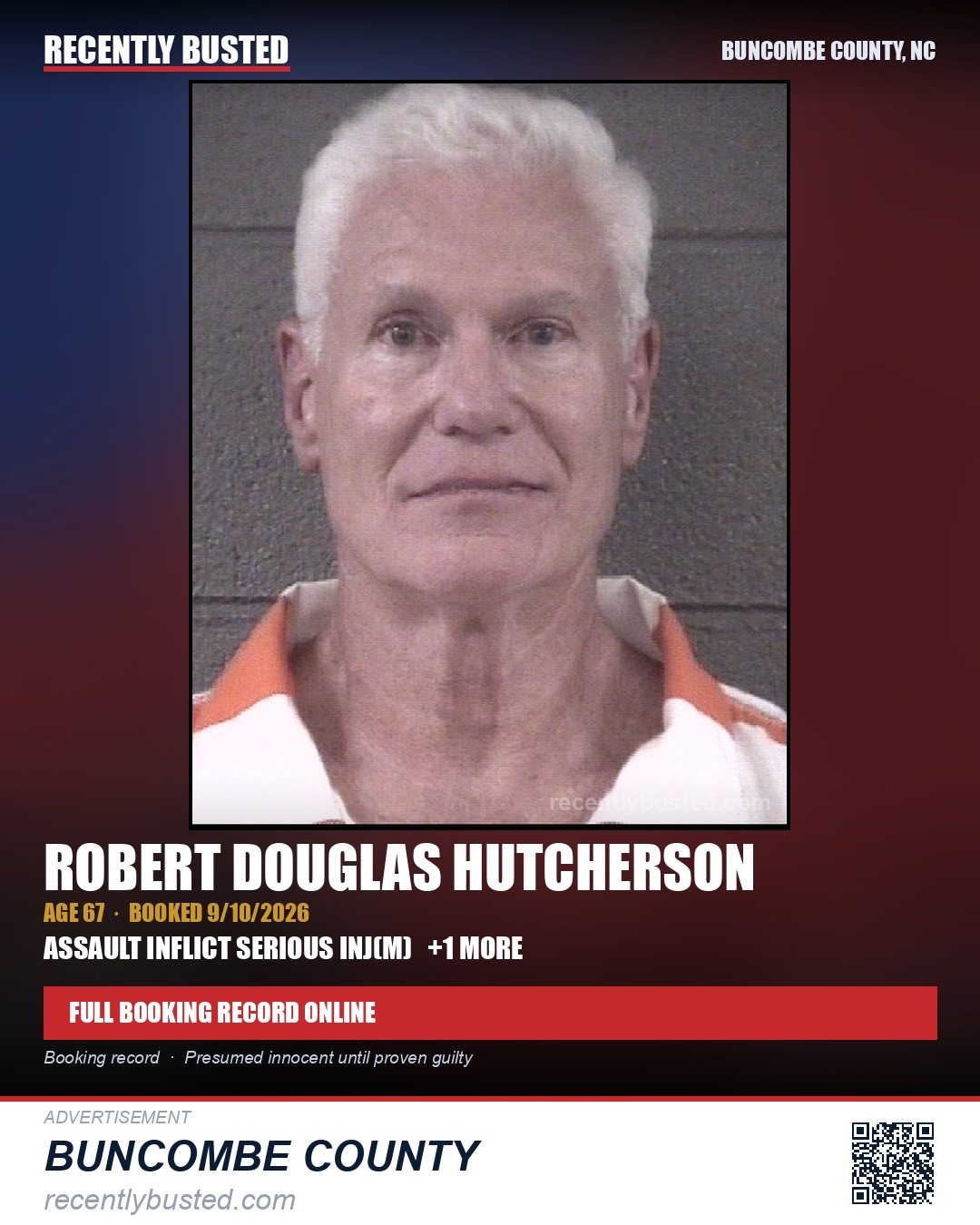 ROBERT DOUGLAS HUTCHERSON — arrest record card, Buncombe County, North Carolina