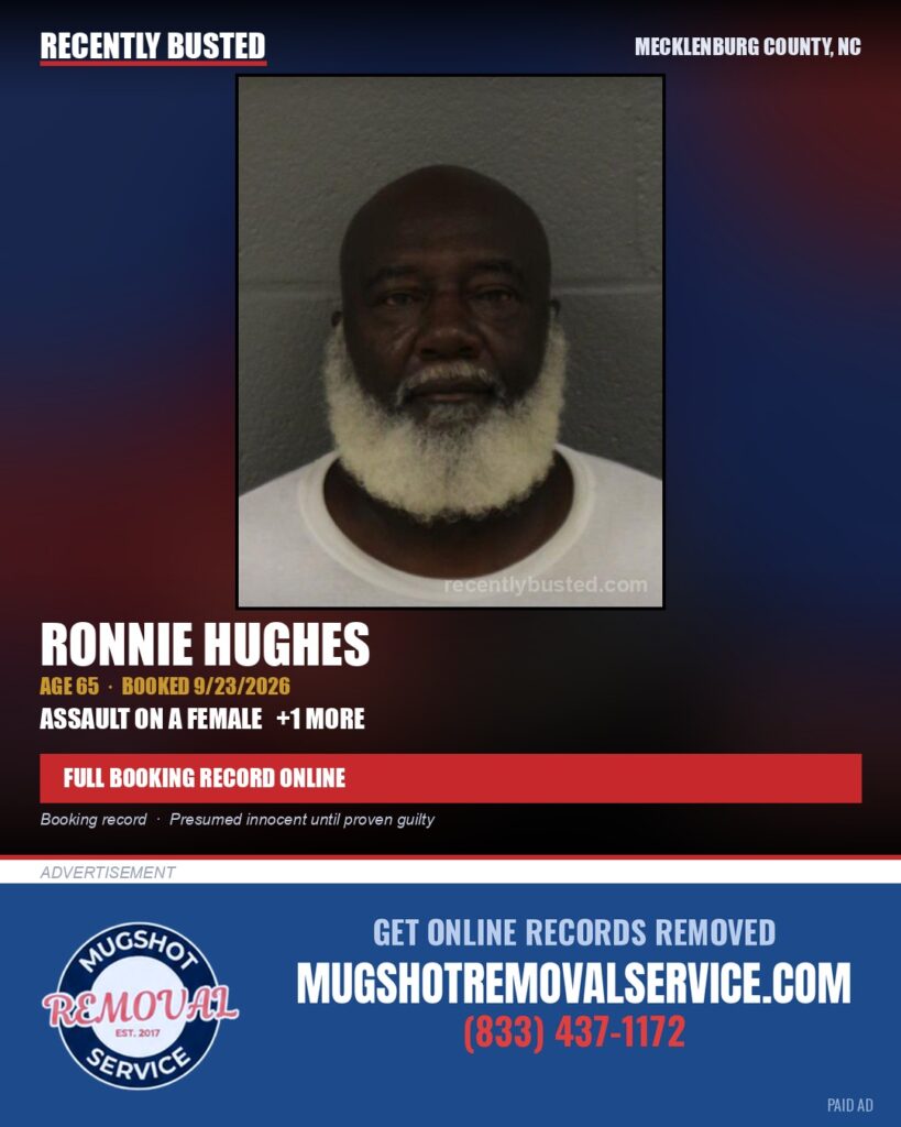 RONNIE HUGHES — arrest record card, Mecklenburg County, North Carolina