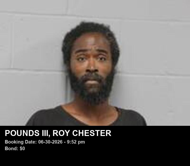 ROY CHESTER POUNDS III — arrest record card, Johnson County, Missouri