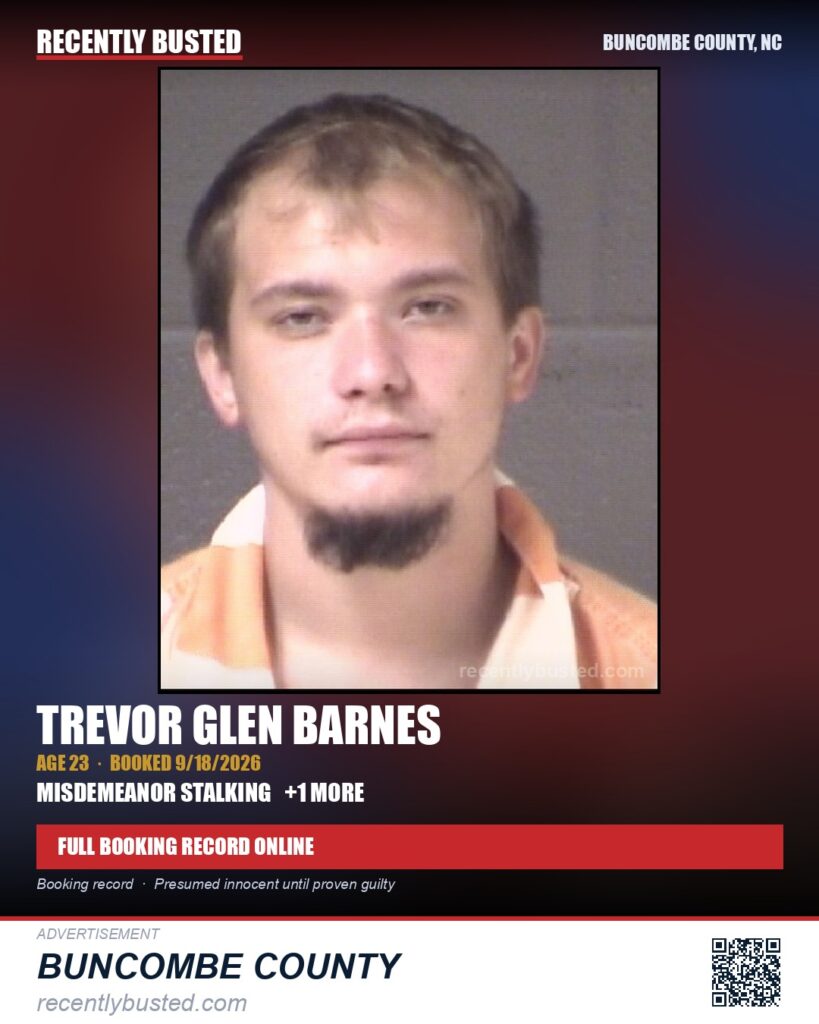 TREVOR GLEN BARNES — arrest record card, Buncombe County, North Carolina
