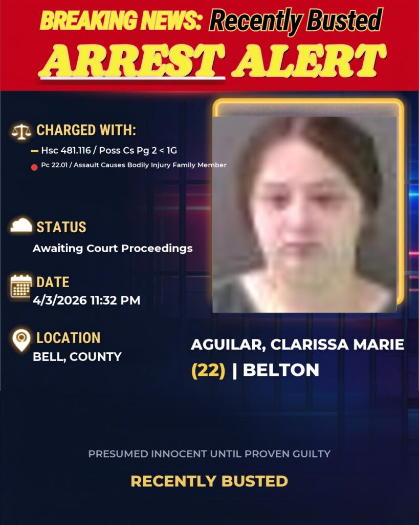AGUILAR, CLARISSA MARIE — arrest record card, Bell County