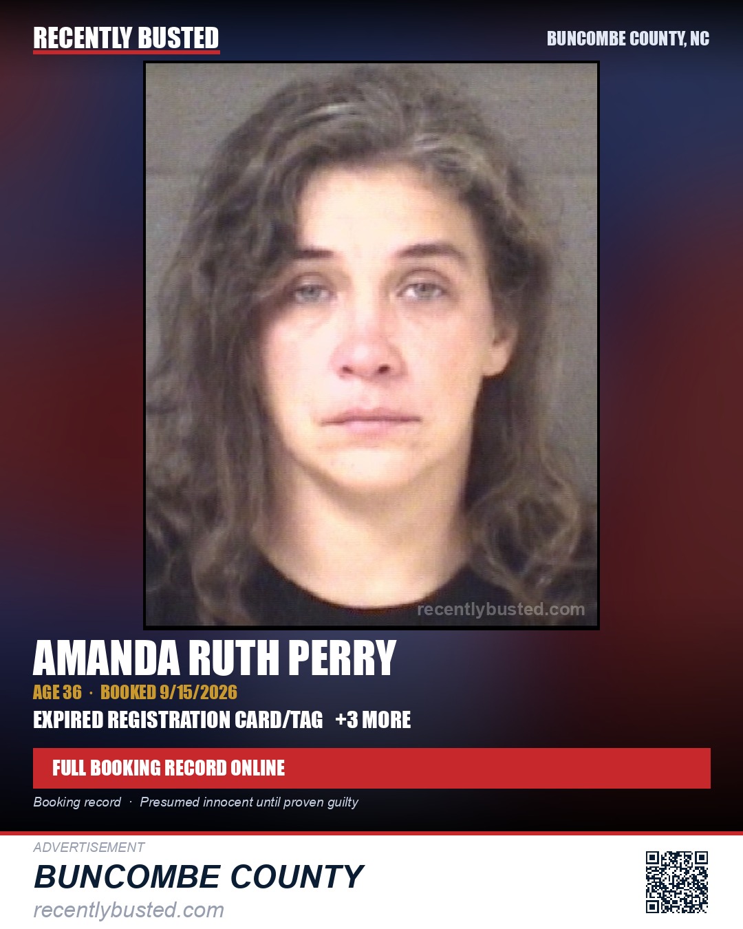AMANDA RUTH PERRY — arrest record card, Buncombe County, North Carolina