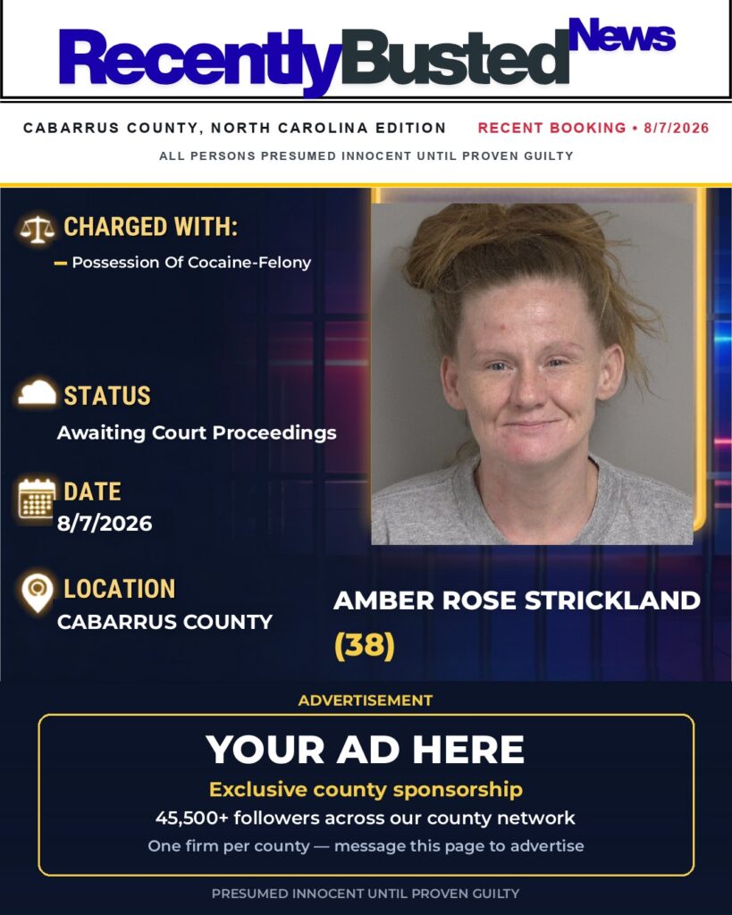 AMBER ROSE STRICKLAND — arrest record card, Cabarrus County